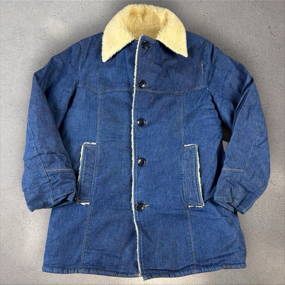 True Vintage 1970s Sherpa-Lined Denim Ranch Coat Fits Large‎ Western Barn Jacket